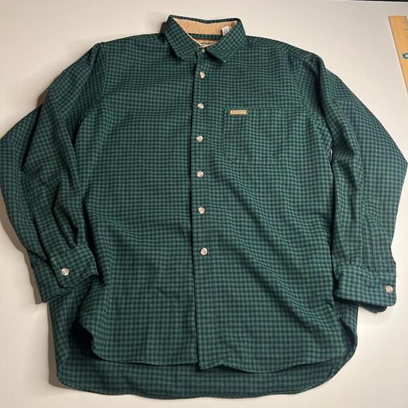 Remington Outdoor Clothing Flannel Shirt XL Green Black Check Plaid USA Made - Picture 1 of 7